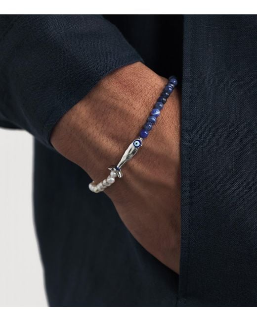 Tateossian Blue Sodalite And Freshwater Pearl Feng Shui Fish Bracelet for men