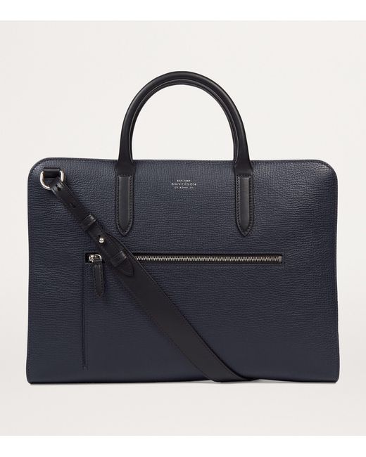 Smythson Blue Slim Leather Laptop Briefcase for men