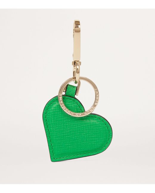 Smythson Green Leather Heart Keyring