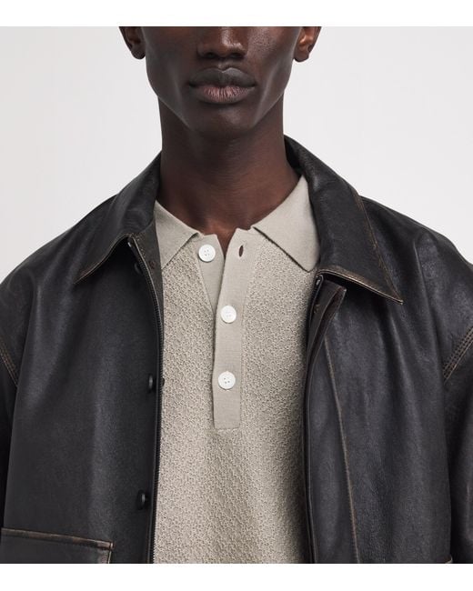 FRAME Gray Wool Textured Polo Sweater for men