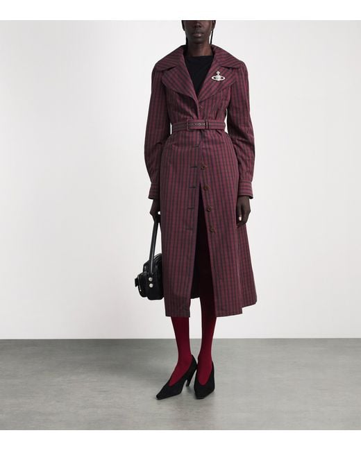 Vivienne Westwood Purple Cotton Tartan Liska Trench Coat