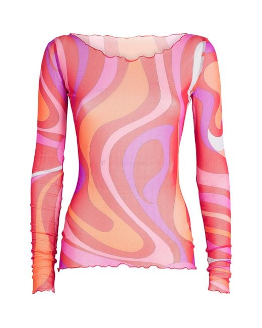 Emilio Pucci Pink Mesh Printed Top
