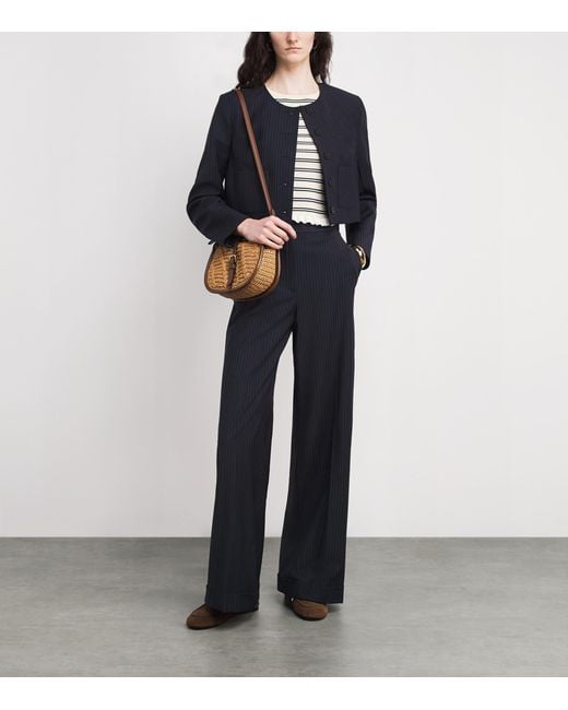Claudie Pierlot Blue Wool-Blend Stripe Blazer