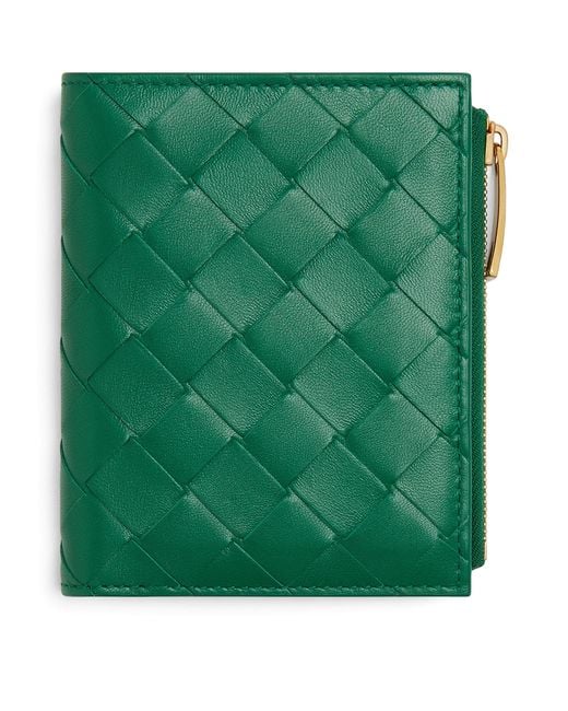 Bottega Veneta Green Leather Intrecciato Bifold Wallet