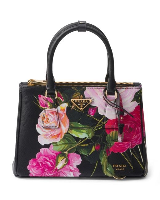 Prada Red Saffiano Leather Floral Galleria Bag