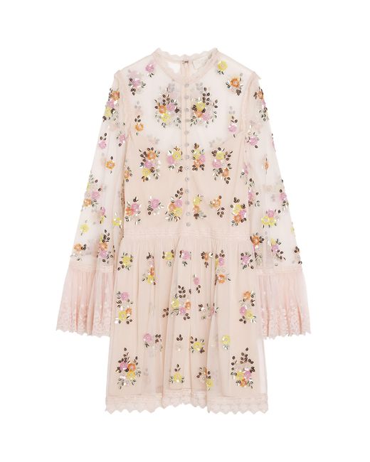 Alice + Olivia Natural Embellished Allegra Mini Dress