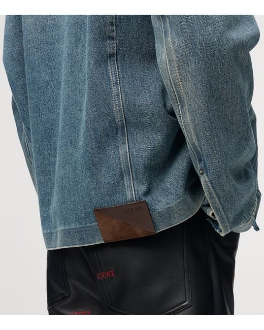 Loewe Blue Leather-Patch Denim Jacket for men