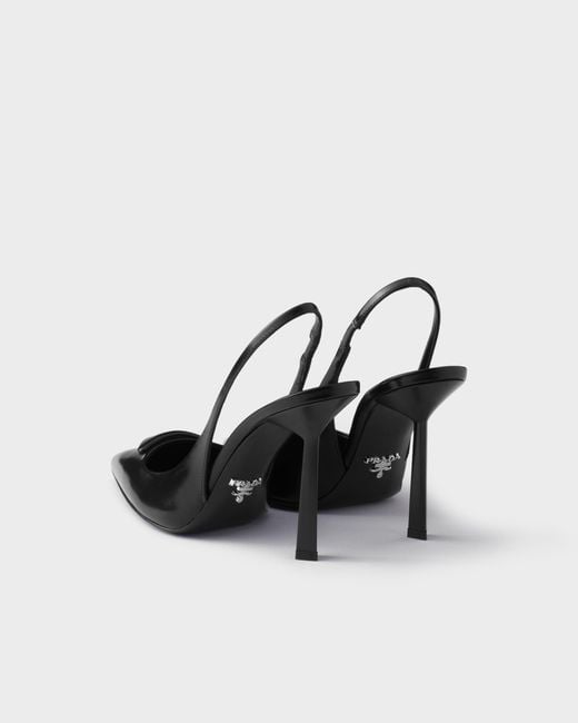 Prada Black Brushed Leather Slingback Pumps 75