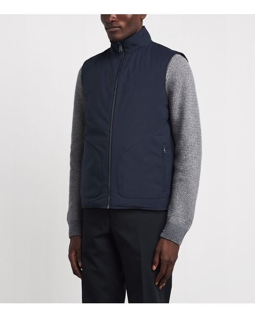 FIORONI CASHMERE Blue Virgin Wool Down Reversible Gilet for men