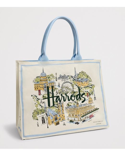 Harrods White Canvas City Stories Tote Bag