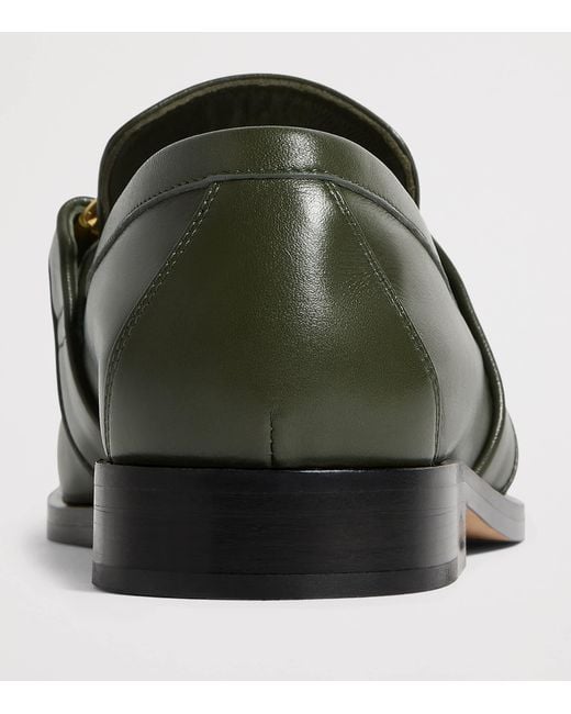 Bottega Veneta Green Leather Astaire Loafers