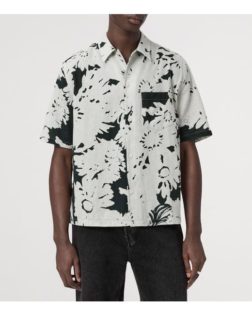 AllSaints Gray Organic Cotton-Linen Girona Shirt for men