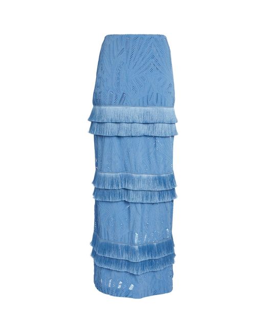 PATBO Blue Fringe-trim Maxi Skirt