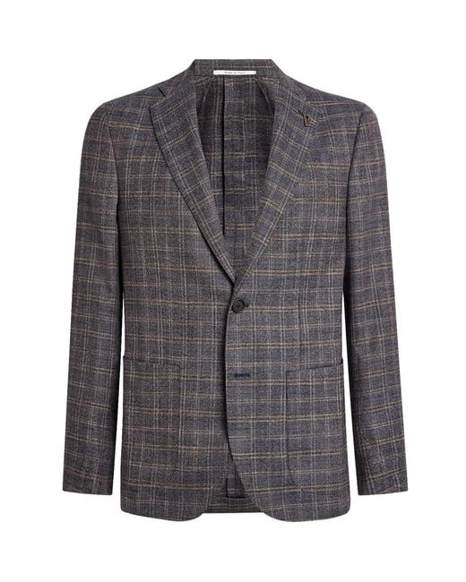 Pal Zileri Gray Wool-Blend Check Brera Blazer for men