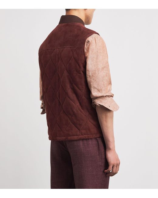 Isaia Purple Lambskin Suede Quilted Gilet for men