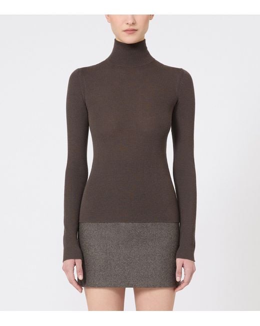 Max Mara Brown Virgin Wool High-Neck Sweater