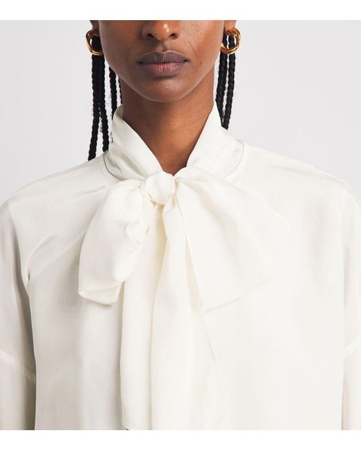Veronica Beard White Scarf-Neck Darlis Blouse