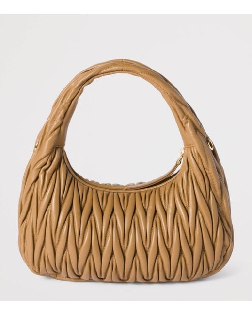Miu Miu Brown Matelassé Lambskin Wander Top-Handle Bag