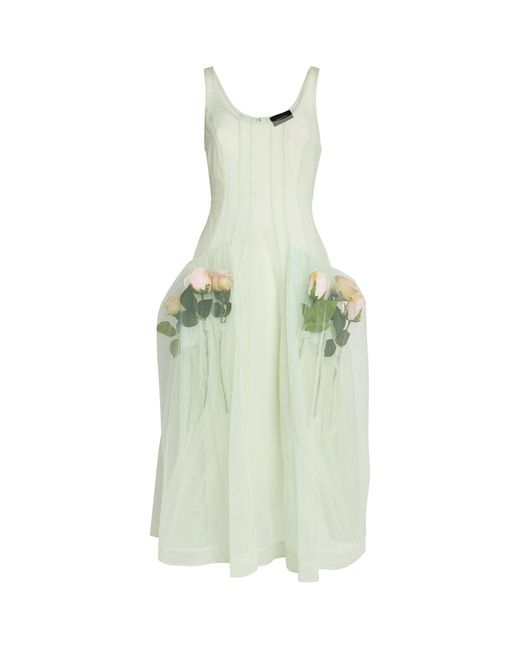 Simone Rocha Green Floral-embroidered Corset Midi Dress