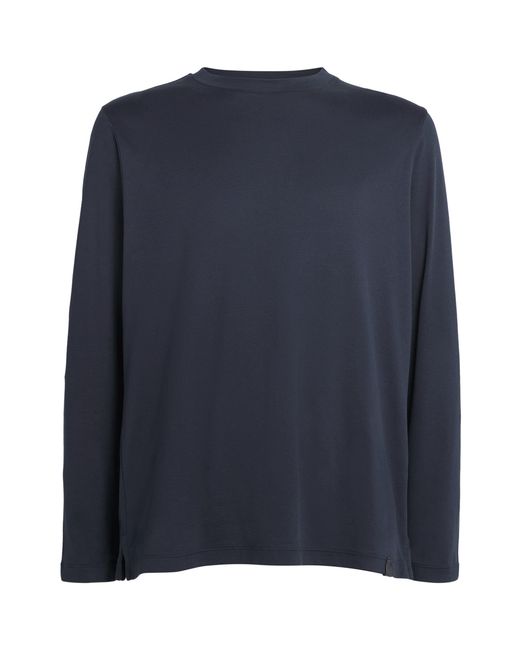 Brioni Blue Cotton Long-Sleeve T-Shirt for men