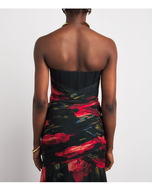 Carolina Herrera Red Silk Chiffon Floral Bustier Gown