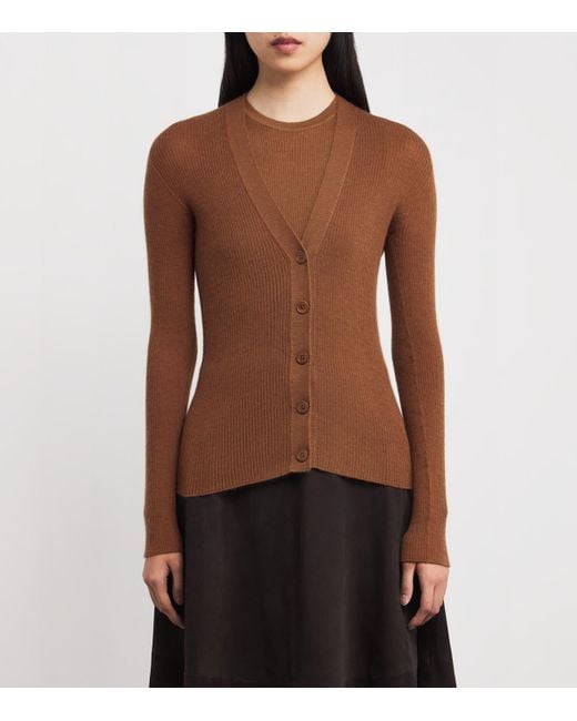 Johnstons Brown Superfine Cashmere V-Neck Cardigan