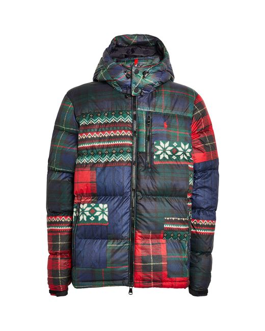 Polo Ralph Lauren Red Tartan Patchwork Puffer Jacket for men