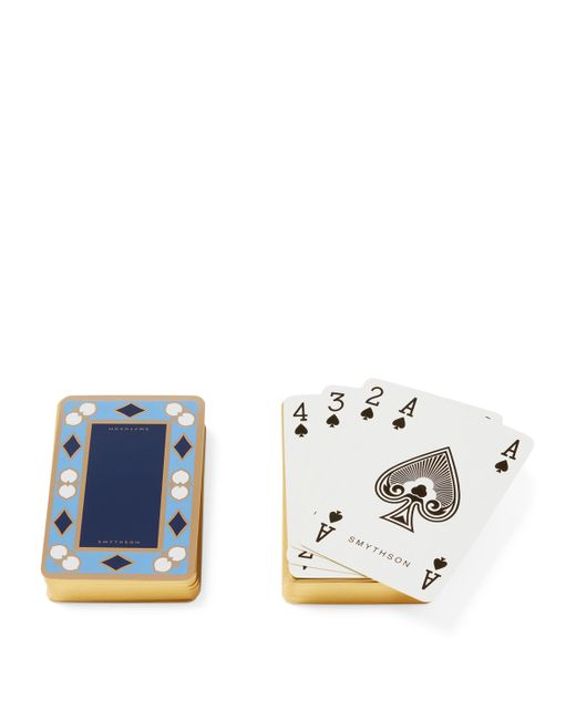 Smythson Blue Leather Panama Playing Card Case