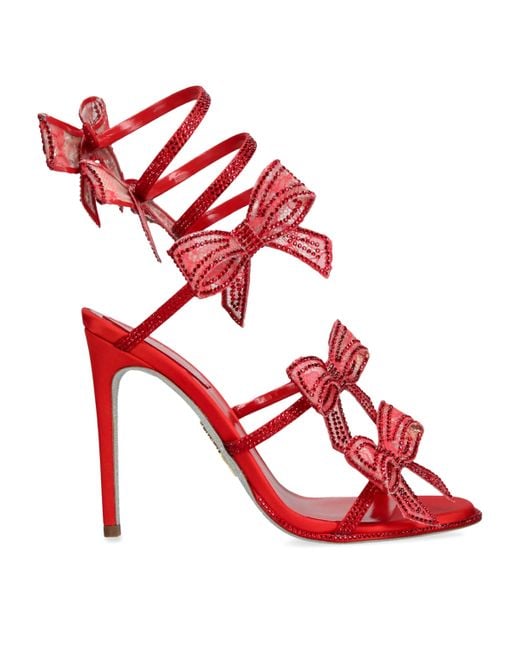 Rene Caovilla Red Satin Bow-Embellished Sandals 105