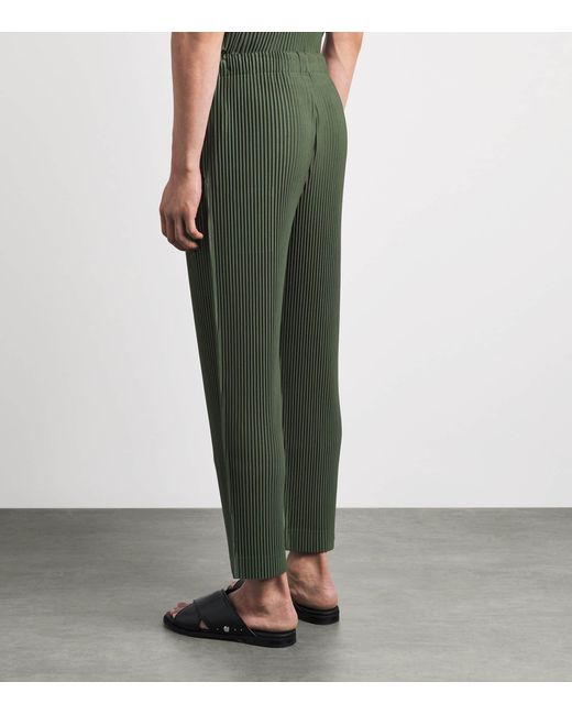 Homme Plissé Issey Miyake Green Pleated Straight Trousers for men