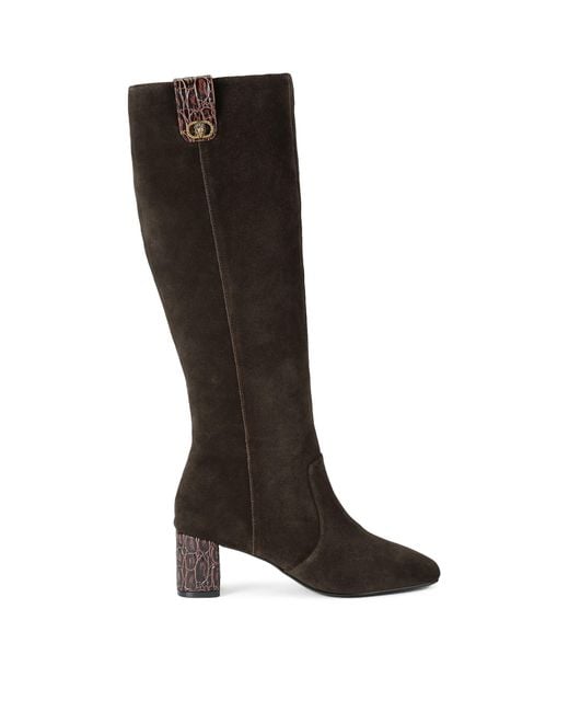 Kurt Geiger Black Suede Chelsea Trim Knee-High Boots