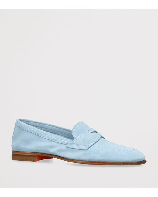 Santoni Blue Suede Marlene Dash Loafers