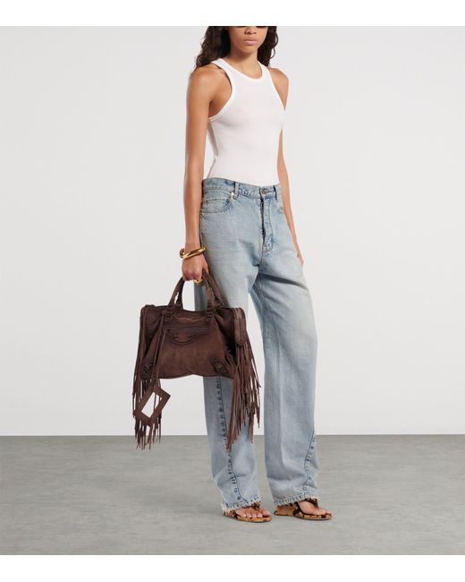 Balenciaga Brown Medium Suede Fringe Le City Top-Handle Bag