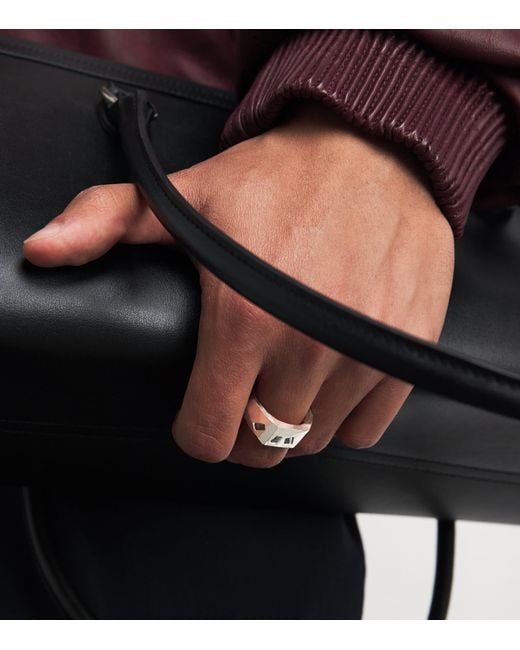 The Ouze Natural Sterling And Aquamarine Tri Signet Ring for men