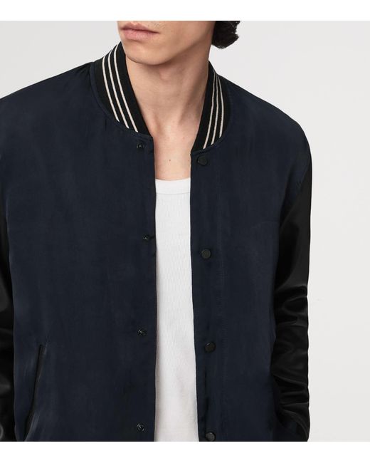 AllSaints Blue Taishi Varsity Bomber Jacket for men