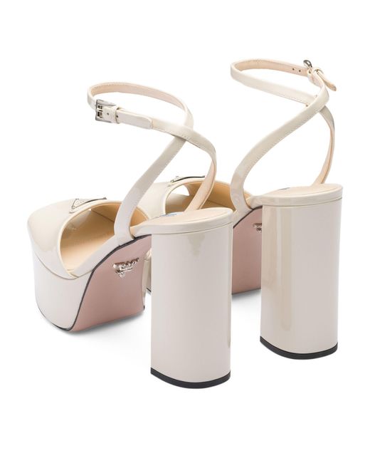 Prada White Patent Leather Platform Sandals 115