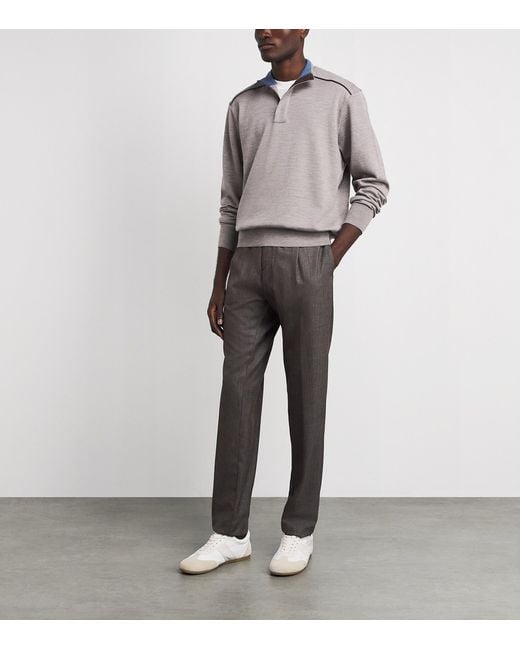 Paul & Shark Gray Virgin Wool Quarter-Zip Sweater for men