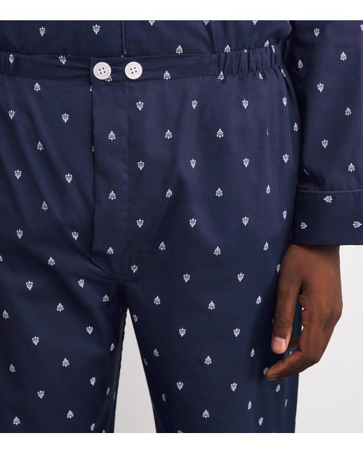 Derek Rose Blue Silk Paisley Print Pyjama Set for men