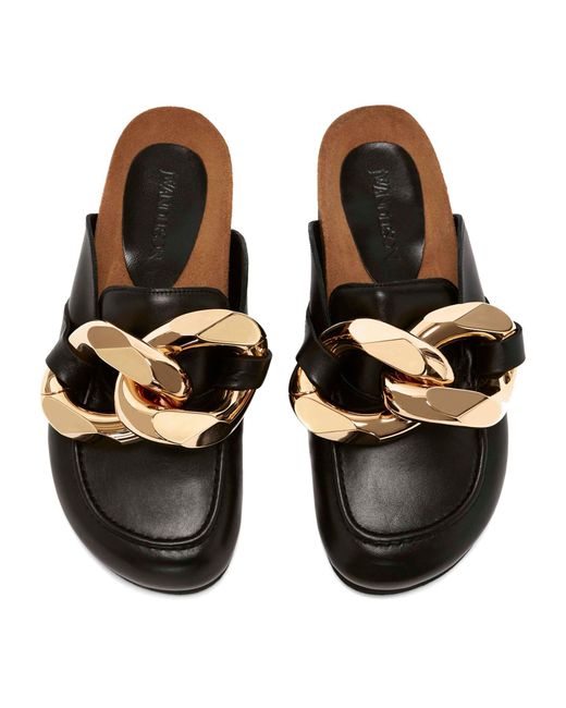 J.W. Anderson Brown Leather Chain Slippers