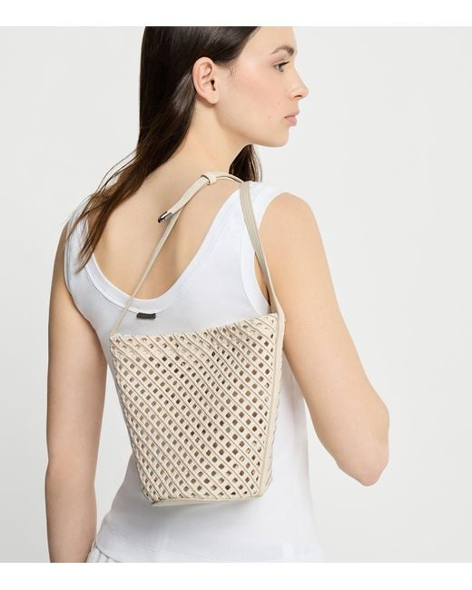 Brunello Cucinelli White Cotton Woven Bucket Bag