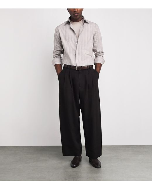 Brioni Gray Cotton Check Shirt for men