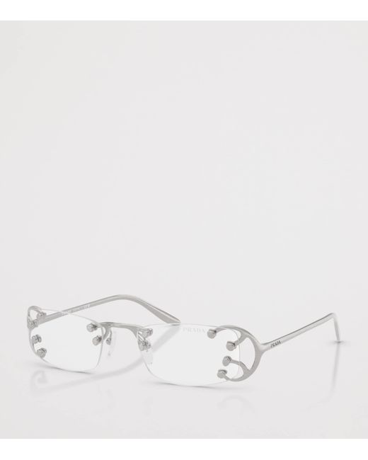 Prada White Metal Rectangular Sunglasses
