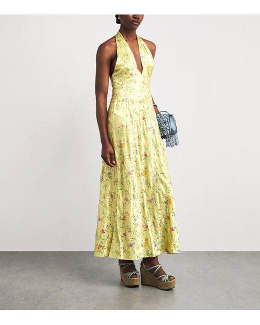 Rixo Metallic Satin Floral Dune Maxi Dress