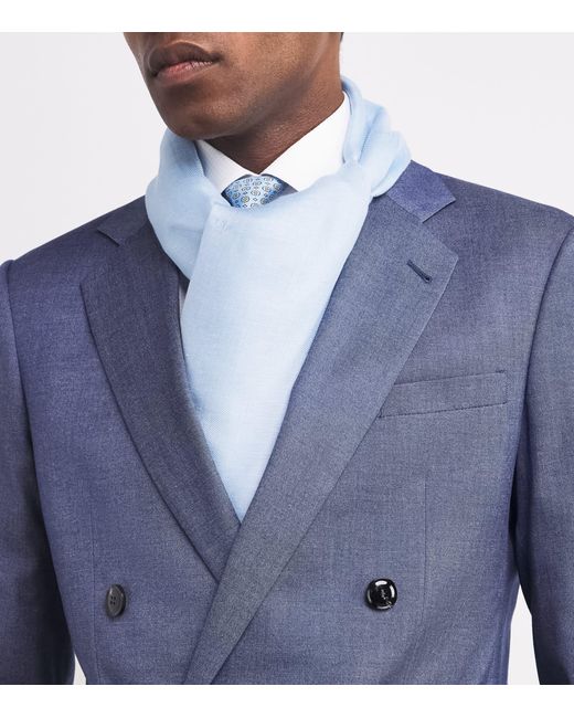 Brioni Blue Linen-Silk Logo Scarf for men
