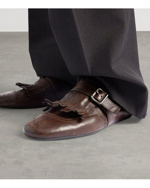 Prada Brown Antiqued Leather Shuffle Mules for men