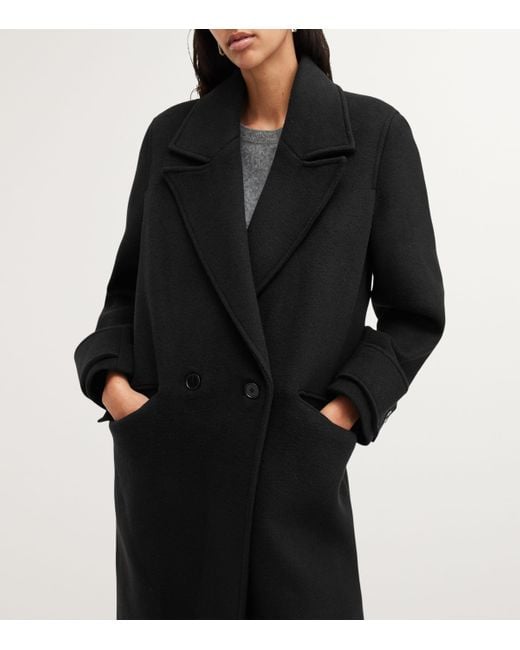 AllSaints Black Double-Breasted Mabel Coat