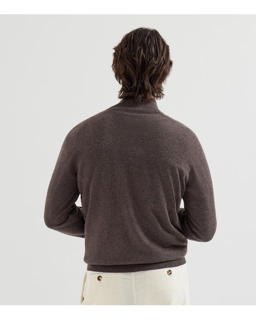 Brunello Cucinelli Brown Cashmere Quarter-Zip Sweater for men