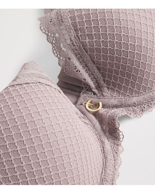 Chantelle Gray Lace Romance Plunge T-Shirt Bra
