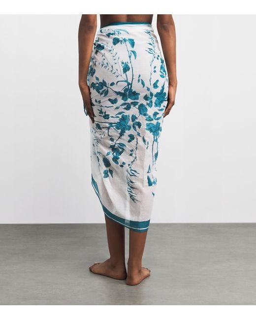 Erdem Blue Cotton Voile Printed Pareo