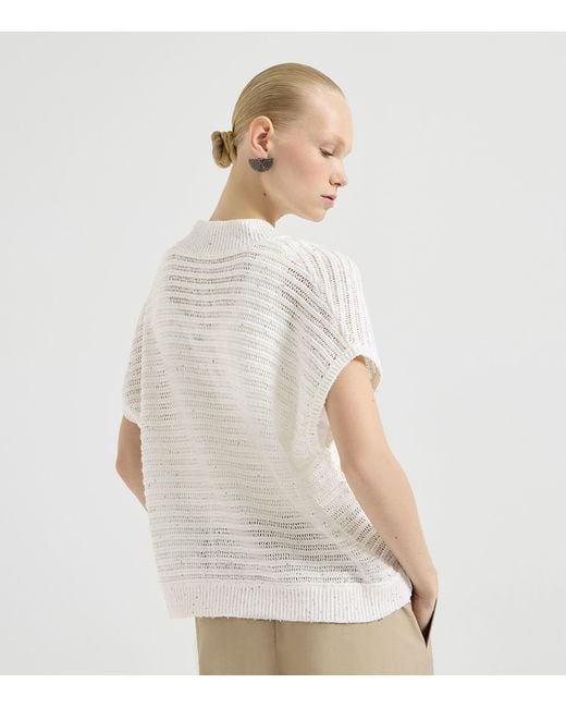 Brunello Cucinelli White Linen-Blend Cardigan Vest